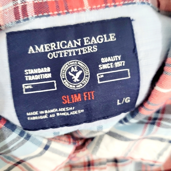 American Eagle Mens Size Large Slim Fit Button Up Plaid Dress Shirt 100% Cotton - Picture 5 of 8